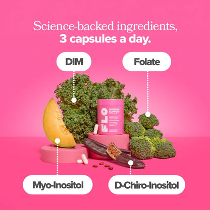 O Positiv FLO Ovarian Health Support - Hormone Balance for Women, Supplement with DIM, Myo & D-Chiro Inositol, Folic Acid - Supports Healthy Ovulation, Cycle Regularity - 30 Servings